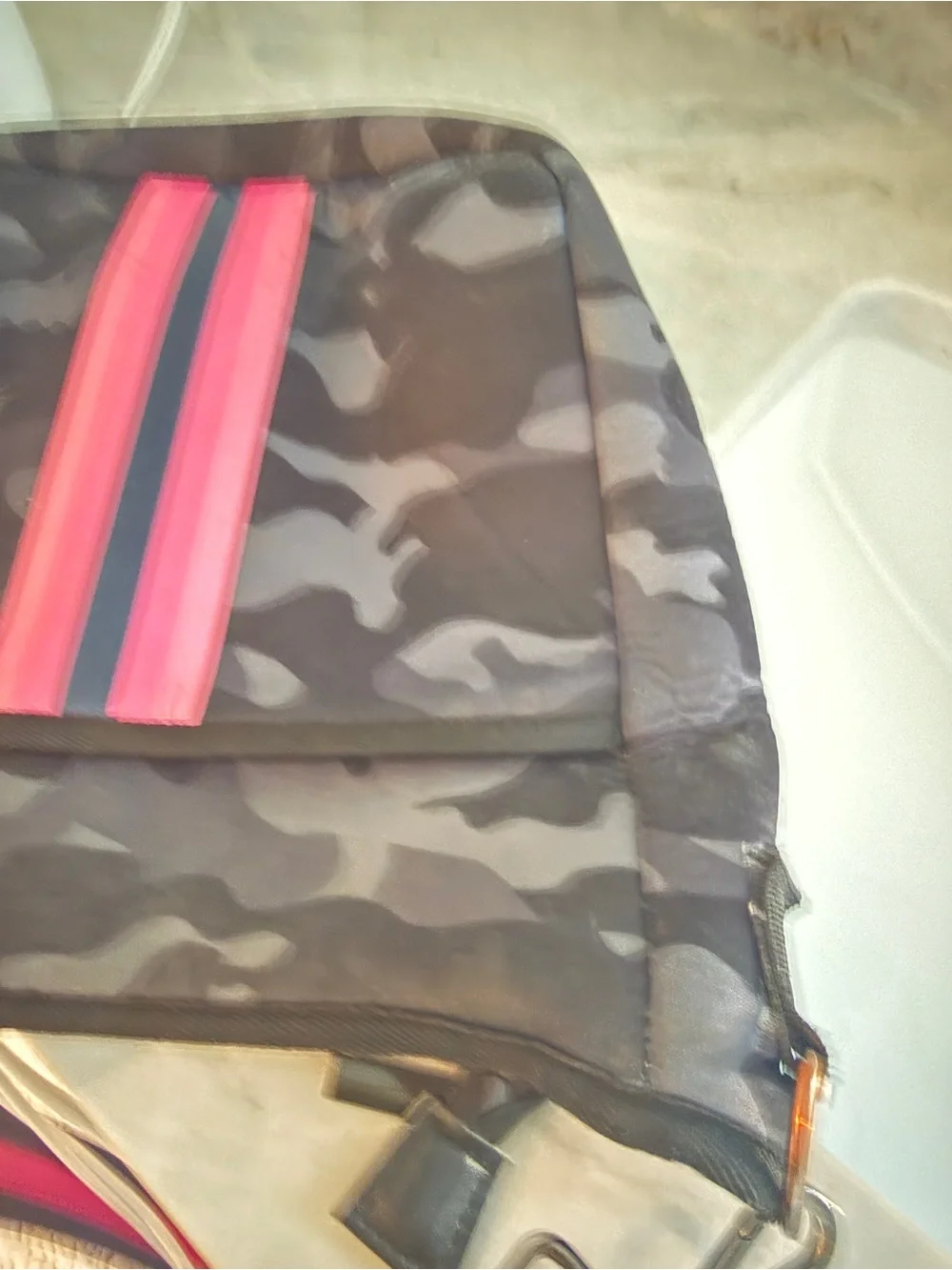 HAUTE SHORE Black Camo Crossbody with Pink Stripe Accent